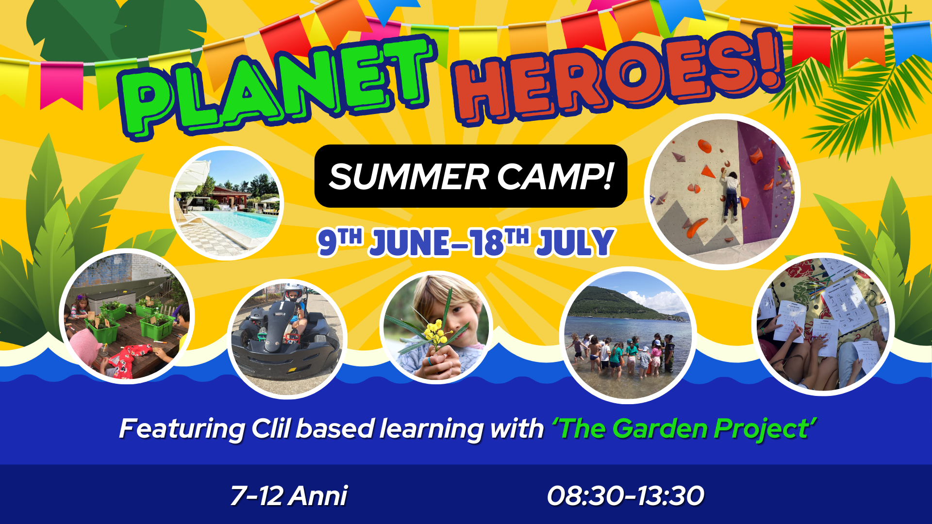 Yellow and Blue Illustrative Summer Camp Instagram Post (Presentation)